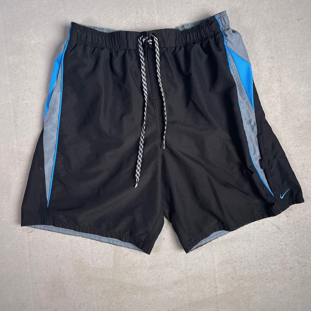 Nike Swim Trunks Athletic Shorts Drawstring Mesh Lined Board Black Blue Gray XL